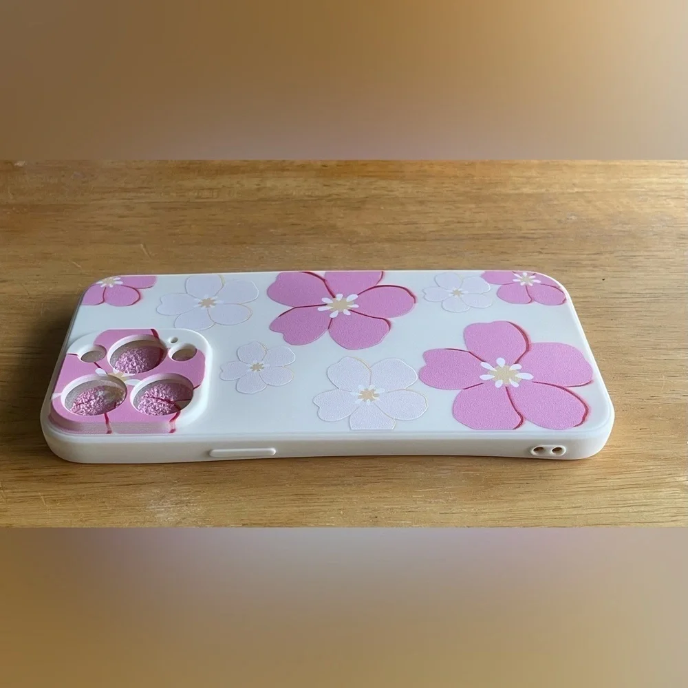 White iPhone 15 Pro Max Case with White and Pink Flowers - Picture 5 of 5